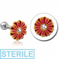 STERILE SURGICAL STEEL TWO TONE TRAGUS MICRO BARBELL WITH ENAMEL - FLOWER