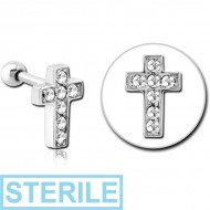 STERILE SURGICAL STEEL JEWELLED TRAGUS MICRO BARBELL - CROSS PIERCING