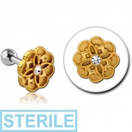 STERILE SURGICAL STEEL TWO TONE TRAGUS MICRO BARBELL - FLOWER
