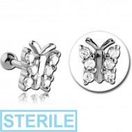 STERILE SURGICAL STEEL JEWELLED TRAGUS MICRO BARBELL - BUTTERFLY