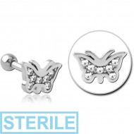STERILE SURGICAL STEEL JEWELLED TRAGUS MICRO BARBELL - BUTTERFLY