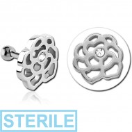 STERILE SURGICAL STEEL JEWELLED TRAGUS MICRO BARBELL - FLOWER PIERCING