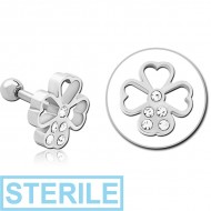 STERILE SURGICAL STEEL JEWELLED TRAGUS MICRO BARBELL - FLOWER PIERCING