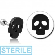 STERILE SURGICAL STEEL TWO TONE TRAGUS MICRO BARBELL - SKULL