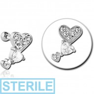 STERILE SURGICAL STEEL JEWELLED TRAGUS MICRO BARBELL - THREE HEARTS