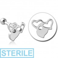 STERILE SURGICAL STEEL TRAGUS MICRO BARBELL - HEARTS