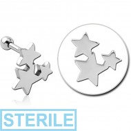 STERILE SURGICAL STEEL TRAGUS MICRO BARBELL - STARS PIERCING