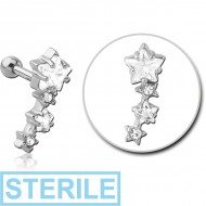 STERILE SURGICAL STEEL JEWELLED TRAGUS MICRO BARBELL - STARS
