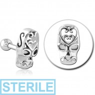 STERILE SURGICAL STEEL TRAGUS MICRO BARBELL - SKULL