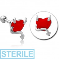 STERILE SURGICAL STEEL TRAGUS MICRO BARBELL WITH ENAMEL PIERCING