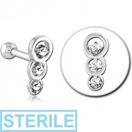 STERILE SURGICAL STEEL JEWELLED TRAGUS MICRO BARBELL - THREE CIRCLES