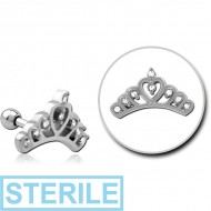 STERILE SURGICAL STEEL JEWELLED TRAGUS MICRO BARBELL - CROWN PIERCING