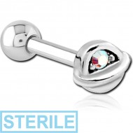 STERILE SURGICAL STEEL JEWELLED TRAGUS MICRO BARBELL - HALF OPEN EYE