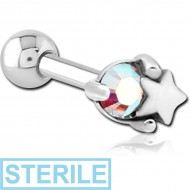 STERILE SURGICAL STEEL JEWELLED TRAGUS MICRO BARBELL - STAR AND GEM
