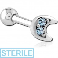 STERILE SURGICAL STEEL JEWELLED TRAGUS MICRO BARBELL - CRESCENT PRONGS