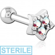 STERILE SURGICAL STEEL JEWELLED TRAGUS MICRO BARBELL - STAR PRONGS