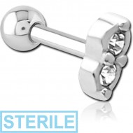 STERILE SURGICAL STEEL JEWELLED TRAGUS MICRO BARBELL - TWO GEMS EYES