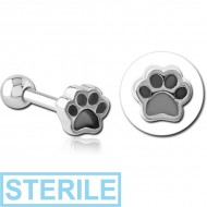 STERILE SURGICAL STEEL TRAGUS MICRO BARBELL - ANIMAL PAW INDENT