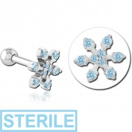 STERILE SURGICAL STEEL JEWELLED TRAGUS MICRO BARBELL - SNOWFLAKE