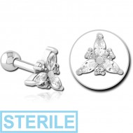 STERILE SURGICAL STEEL JEWELLED TRAGUS MICRO BARBELL - TRINITY
