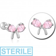 STERILE SURGICAL STEEL JEWELLED TRAGUS MICRO BARBELL - BOW