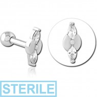 STERILE SURGICAL STEEL JEWELLED TRAGUS MICRO BARBELL - BOW TIE