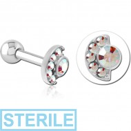 STERILE SURGICAL STEEL JEWELLED TRAGUS MICRO BARBELL - MOON AND STARS