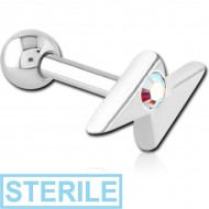 STERILE SURGICAL STEEL JEWELLED TRAGUS MICRO BARBELL - THUNDER