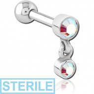 STERILE SURGICAL STEEL JEWELLED TRAGUS MICRO BARBELL