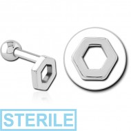 STERILE SURGICAL STEEL TRAGUS MICRO BARBELL - HEXAGON