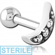 STERILE SURGICAL STEEL JEWELLED TRAGUS MICRO BARBELL - CRESCENT 3 GEMS