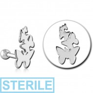 STERILE SURGICAL STEEL TRAGUS MICRO BARBELL - BUTTERFLIES
