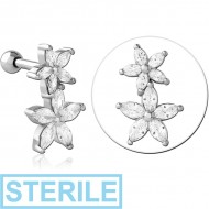 STERILE SURGICAL STEEL JEWELLED TRAGUS MICRO BARBELL - FLOWER