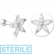 STERILE SURGICAL STEEL JEWELLED TRAGUS MICRO BARBELL - FLOWER