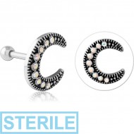 STERILE SURGICAL STEEL JEWELLED TRAGUS MICRO BARBELL - CRESCENT