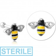STERILE SURGICAL STEEL JEWELLED TRAGUS MICRO BARBELL - BEE