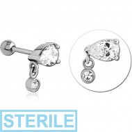 STERILE SURGICAL STEEL JEWELLED TRAGUS MICRO BARBELL
