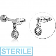 STERILE SURGICAL STEEL JEWELLED TRAGUS MICRO BARBELL