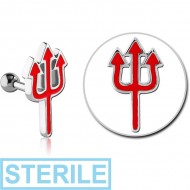 STERILE SURGICAL STEEL TRAGUS MICRO BARBELL WITH ENAMEL - TRIDENT