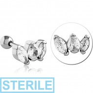 STERILE SURGICAL STEEL JEWELLED TRAGUS MICRO BARBELL