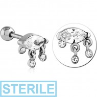 STERILE SURGICAL STEEL JEWELLED TRAGUS MICRO BARBELL