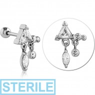 STERILE SURGICAL STEEL JEWELLED TRAGUS MICRO BARBELL