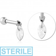 STERILE SURGICAL STEEL MICRO BARBELL WITH JEWELLED CHARM