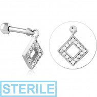 STERILE SURGICAL STEEL MICRO BARBELL WITH JEWELLED CHARM