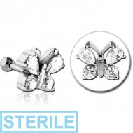 STERILE SURGICAL STEEL JEWELLED BUTTERFLY TRAGUS MICRO BARBELL