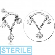 STERILE SURGICAL STEEL MICRO BARBELL WITH JEWELLED CHARM