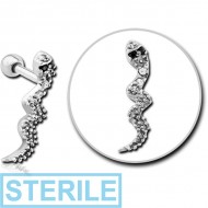 STERILE SURGICAL STEEL SNAKE JEWELLED TRAGUS MICRO BARBELL - SNAKE
