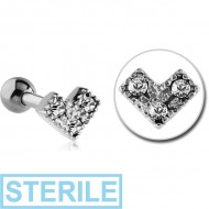 STERILE SURGICAL STEEL JEWELLED TRAGUS MICRO BARBELL - HEART V