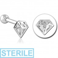 STERILE SURGICAL STEEL JEWELLED TRAGUS MICRO BARBELL - DIAMOND