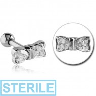 STERILE SURGICAL STEEL JEWELLED TRAGUS MICRO BARBELL - BOW
